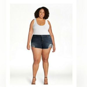 Sophia Vegara Lila Dark Wash Distressed Mid Rise Shorts 16W NWT